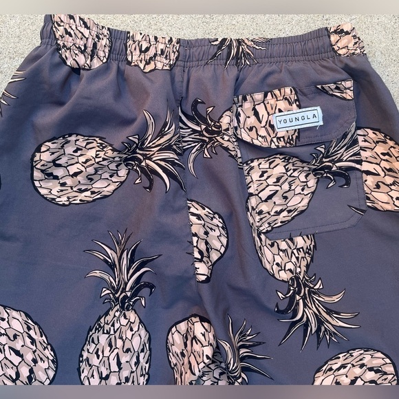 Men's YoungLA Swim Shorts Multicolor Pineapple L String Pocket Mesh Surf Beach - Picture 11 of 13